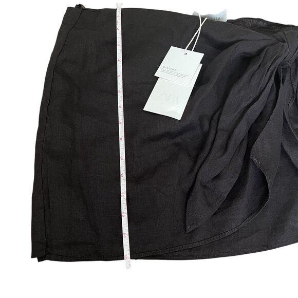 Zara 100% Linen Mini Skirt Brown- ZW Collection, Adjustable Knot, Size Large - Picture 9 of 10